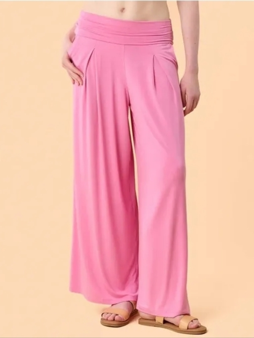 Blogilates Women's Homebody Foldover Wide Leg Pants, Pink